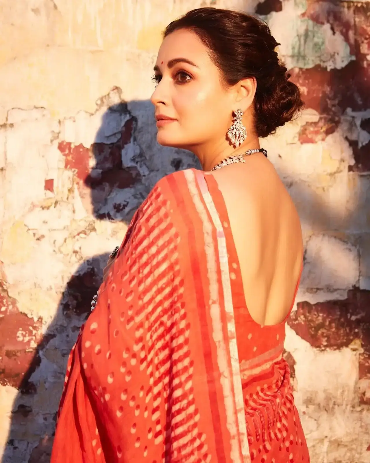 Indian Actress Dia Mirza Images In Traditional Red Saree